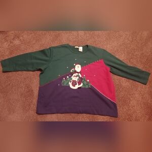 Bobbie Brooks 26W/28W Christmas Sweatshirt Green with Santa and snowmen theme